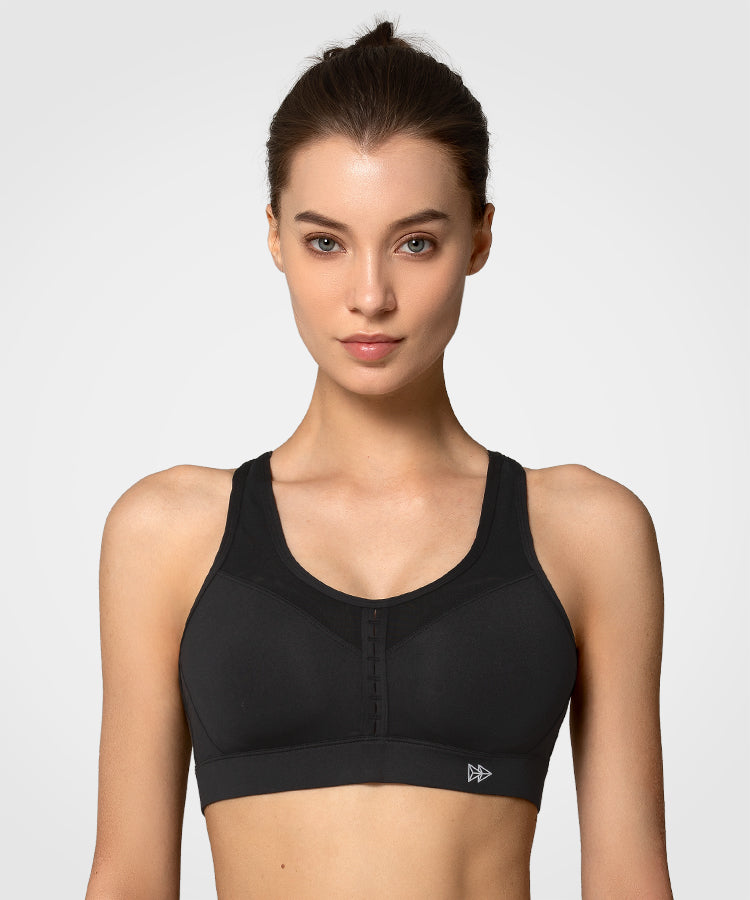 Womens black zip front plus size sports bra – Yvette_UK
