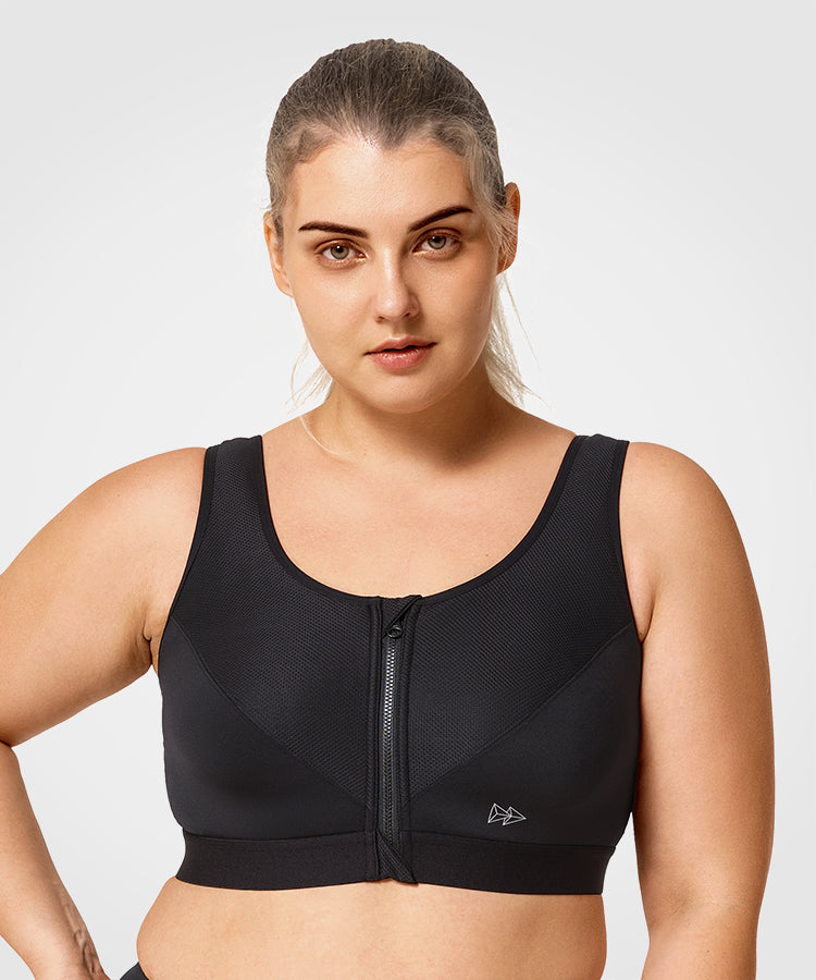 Breathable sports bra with a front zip