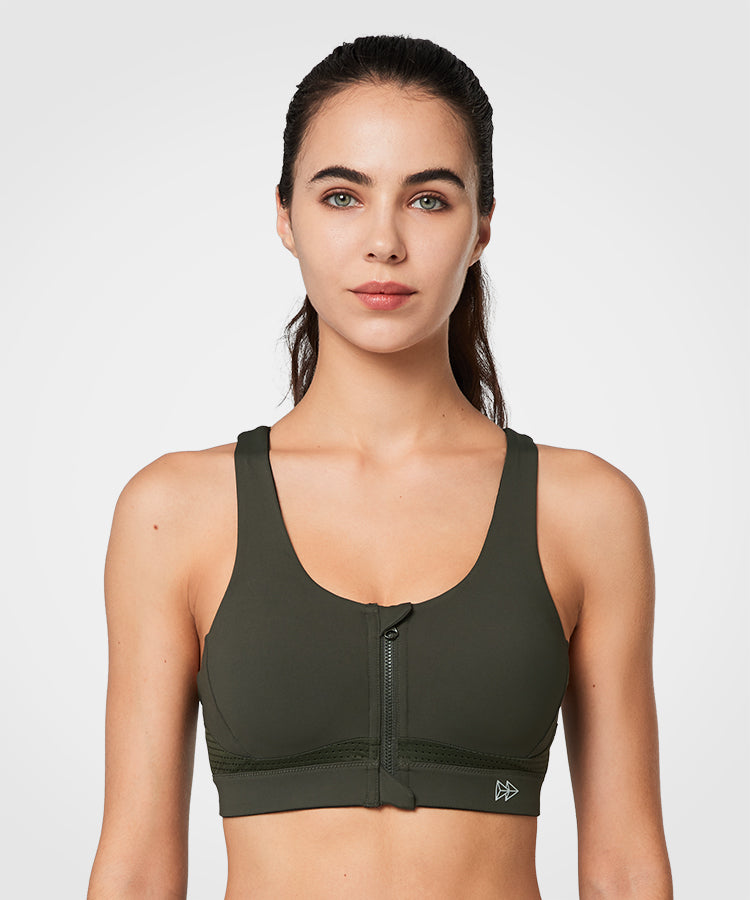 Yvette Zip Front Close Sports Bra - High Impact Full Support for