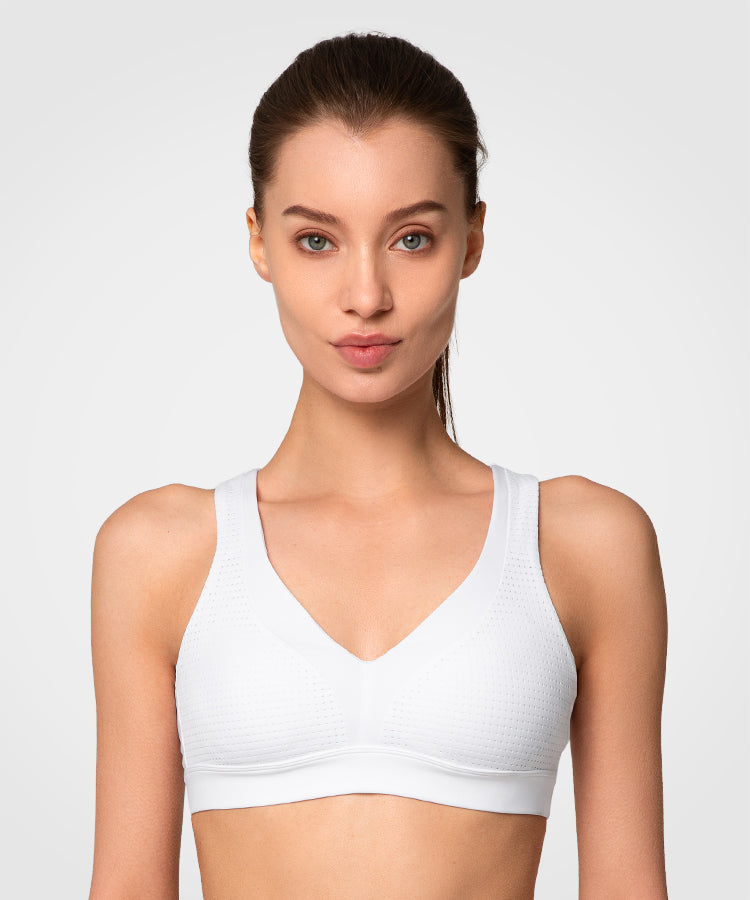 Womens white criss cross back high impact sports bra – Yvette_UK