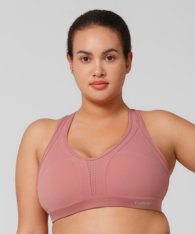Womens pink cross back high impact sports bra – Yvette_UK