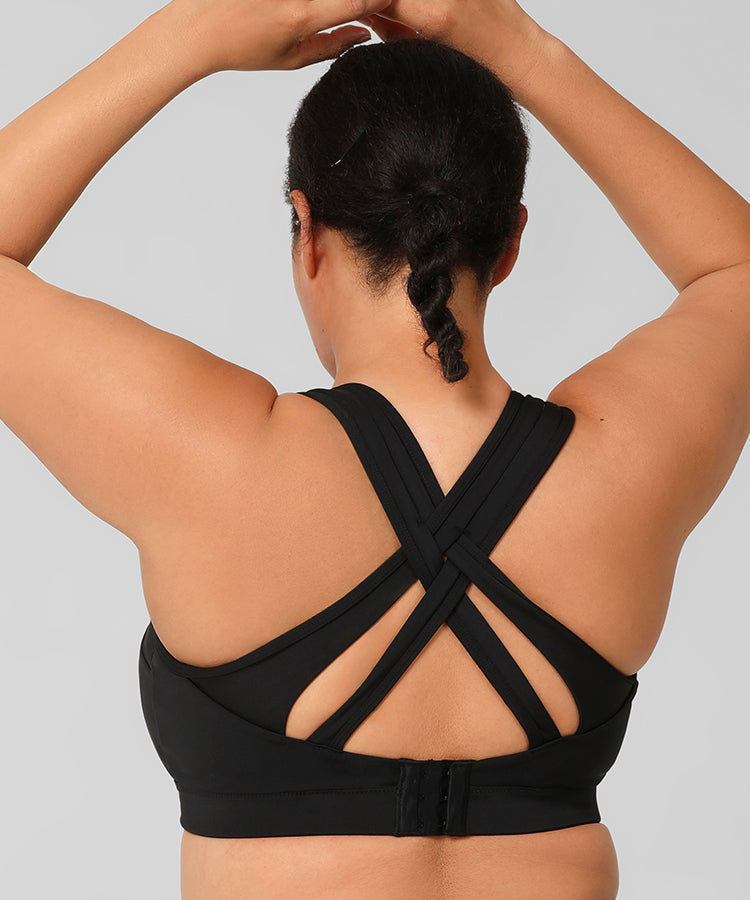 Womens black cross back high impact sports bra – Yvette_UK