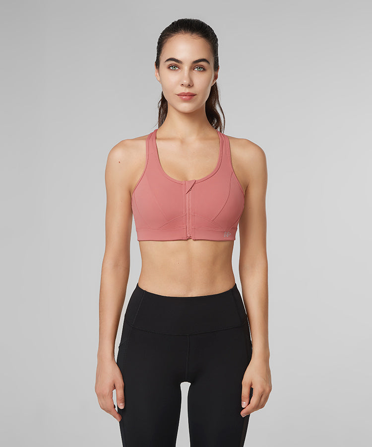 Enfold Zip Front Mesh Racerback Padded Running Bra