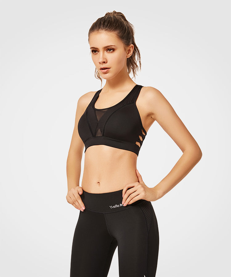 Yvette High Support Sports Bras for Women, Splicing Mesh Workout