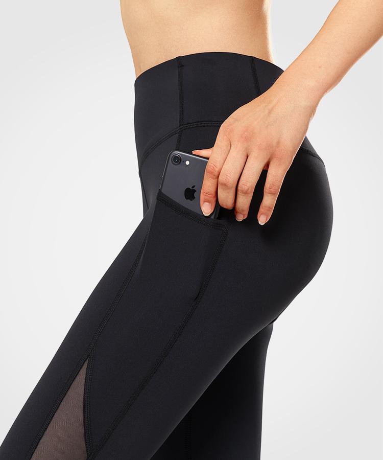 Women's Mesh-Panel Active Leggings with Zipper Pocket